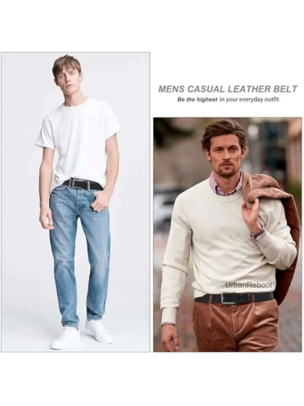 Men's Genuine Leather Casual Belt, Classic Metal Buckle, Everyday Waist Strap